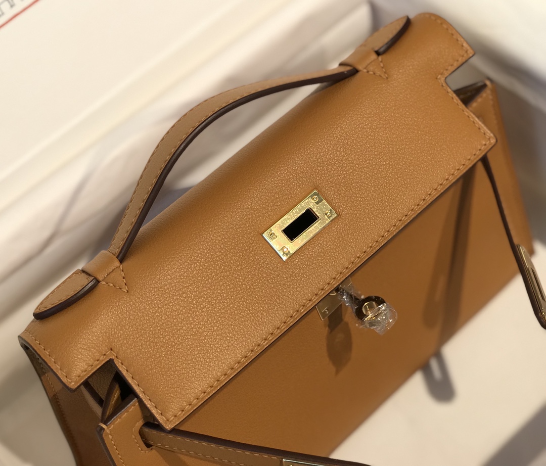 Hermes Mini Kelly Pochette 22cm Bag In Sesame Swift Leather